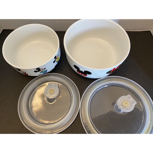 set of 2 Mickey Mouse Disney covered air tight vented soup salad serving bowls - Picture 5 of 7
